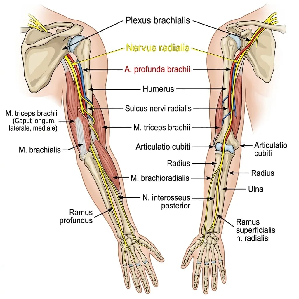 Verlauf des Nervus radialis am Humerus